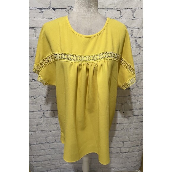 Haptics by Holly Harper Womens Yellow Blouse Oversized Bohemian Lace Size Medium - Picture 1 of 6